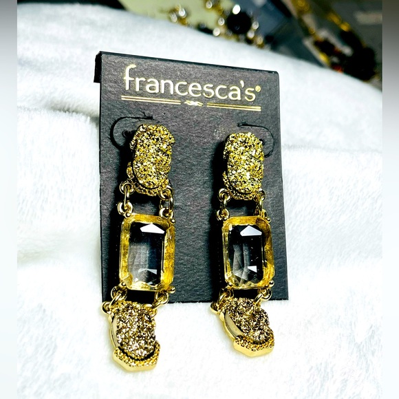 FRANCESCAS  GOLDTONE CRYSTAL  EARRINGS - Picture 1 of 2